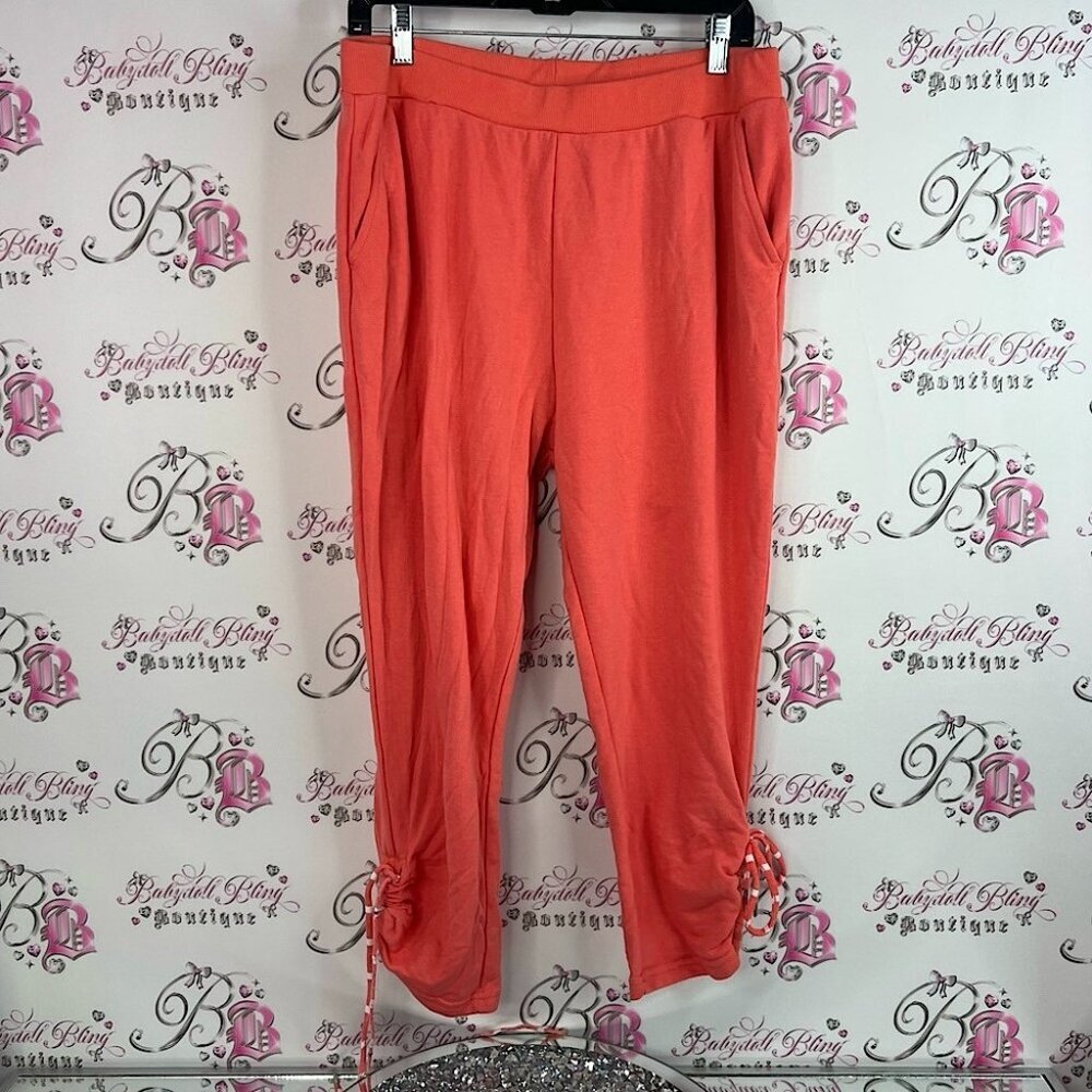 Isaac Mizrahi pants tie up ribbons detail orange pink Coral Track Pants